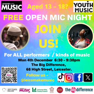 Youth Voice - FREE Open Mic Night - Monday 4th December